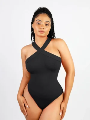 Crossover Halter Thong Bodysuit