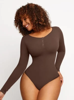 Seamless Long Sleeve Thong Bodysuit
